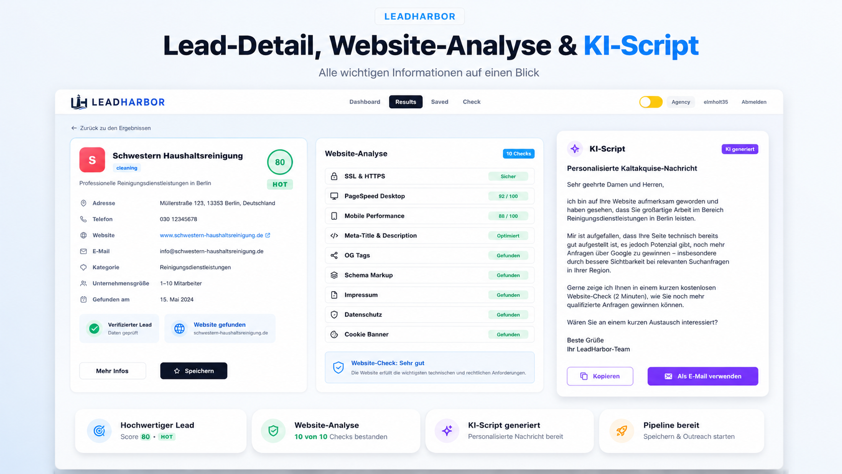 LeadHarbor Website-Analyse und Website-Check Dashboard